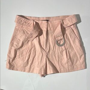 Express High Waist Belted Light coral Shorts 52 Linen 45 Rayon 3 spandex